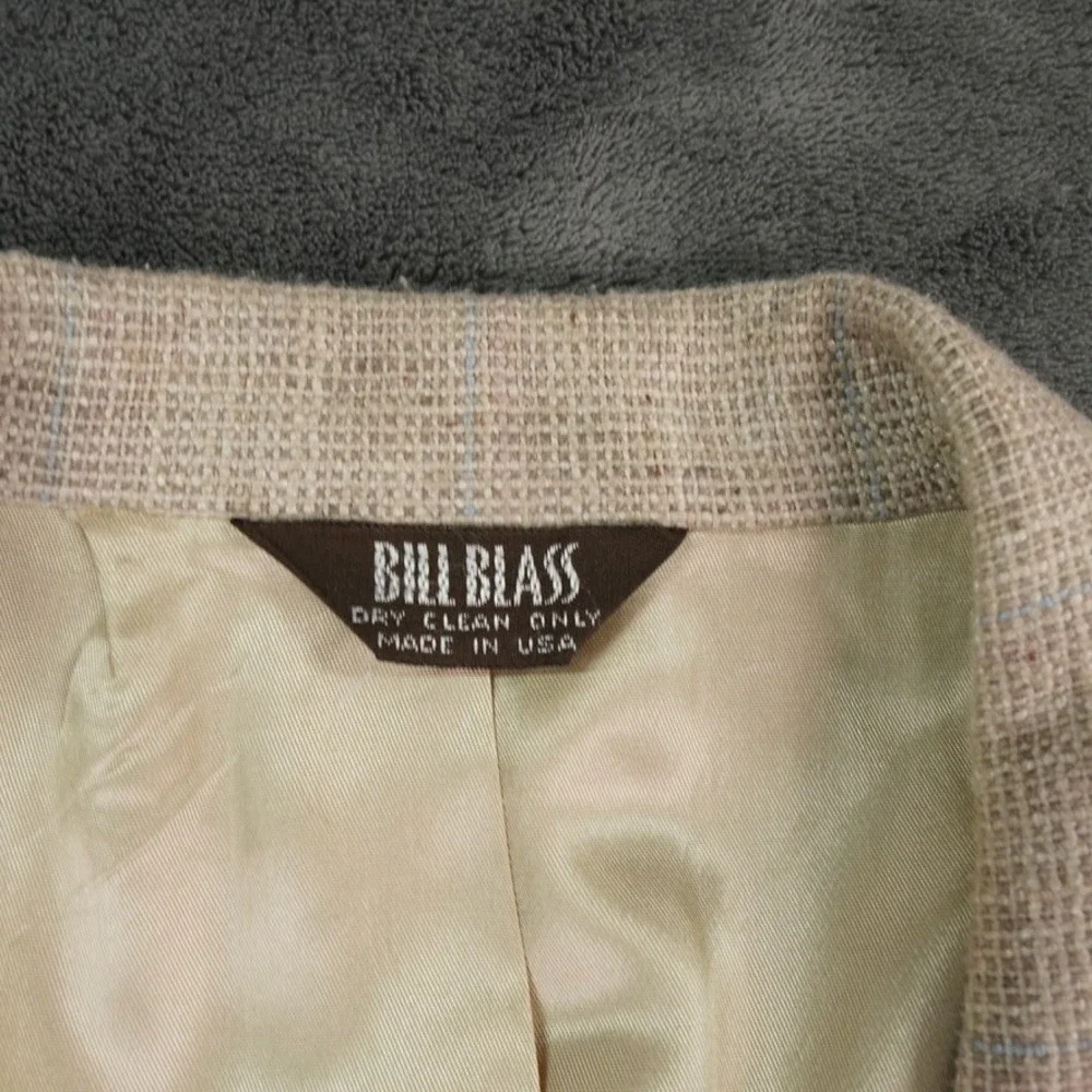 VTG Bill Blass Blazer Mens 42 Long? Sport‎ Coat Beige Textured Linen? USA Made